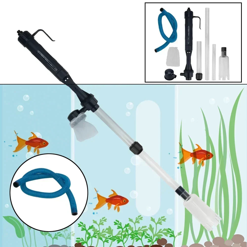 battery operated aquarium gravel cleaner vacuuming fish tank substrate