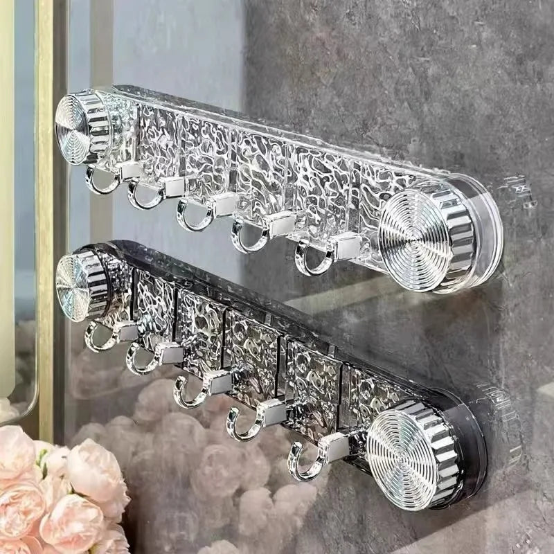 Five-hook suction cup rail for no-drill bathroom storage