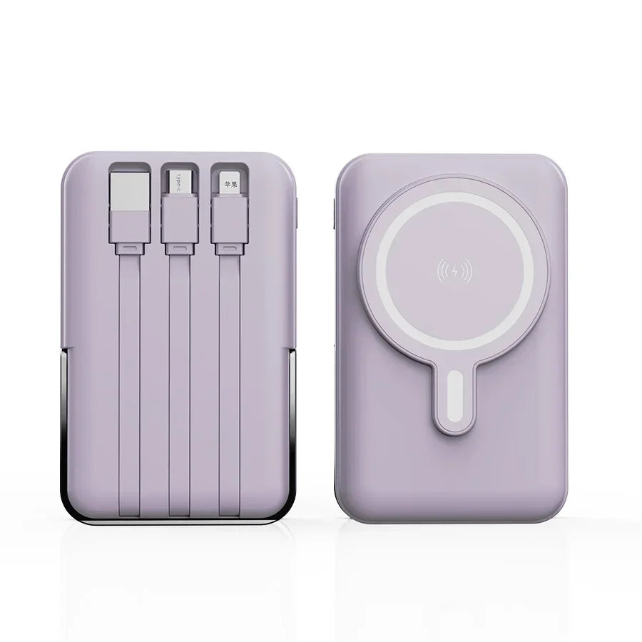 Wireless magnetic power bank attached to a smartphone