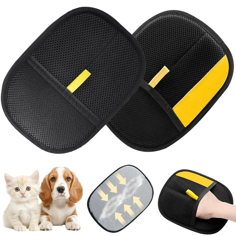 Double-sided pet hair removal glove for grooming