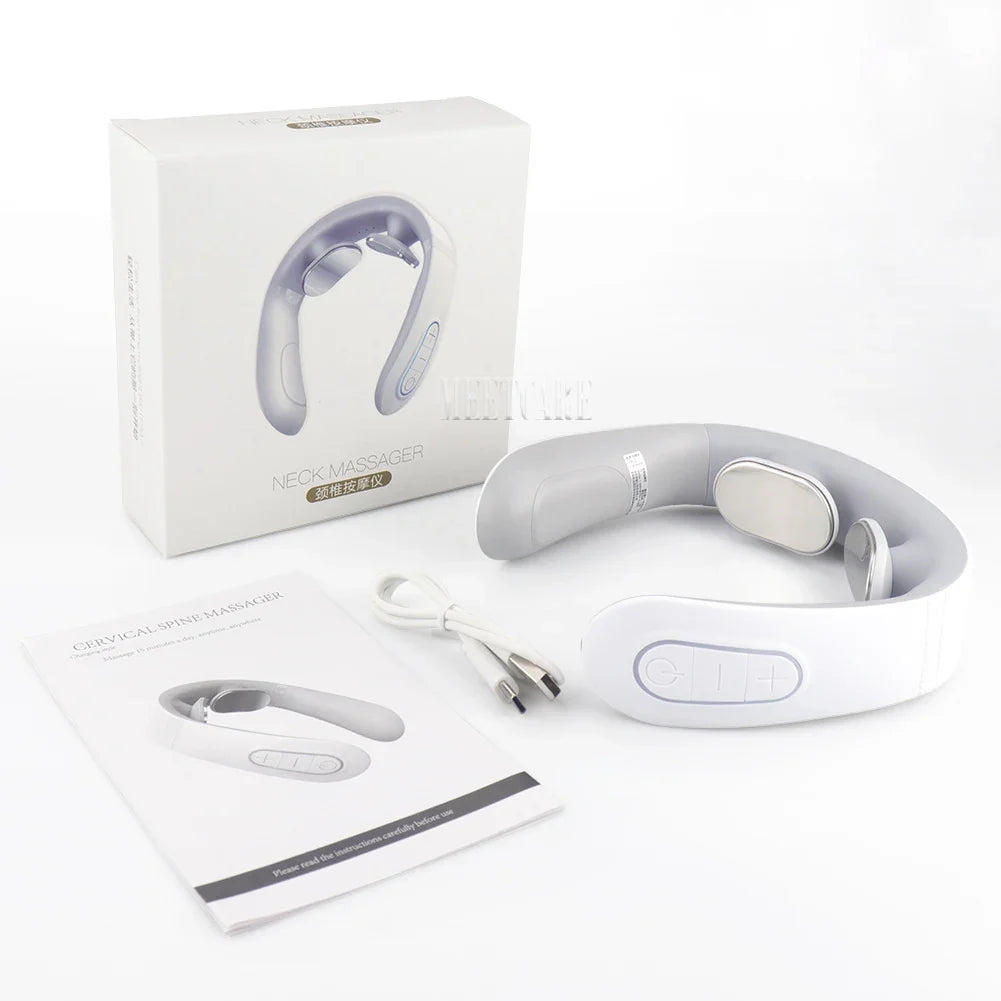 Heated smart neck massager with TENS pulse settings
