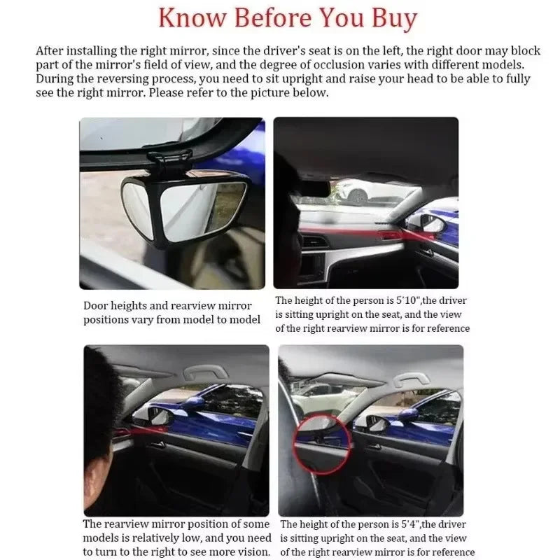 360° Adjustable Blind Spot Mirror – Dual Wide Angle Auxiliary Rearview Mirror for Car Front & Rear Wheels