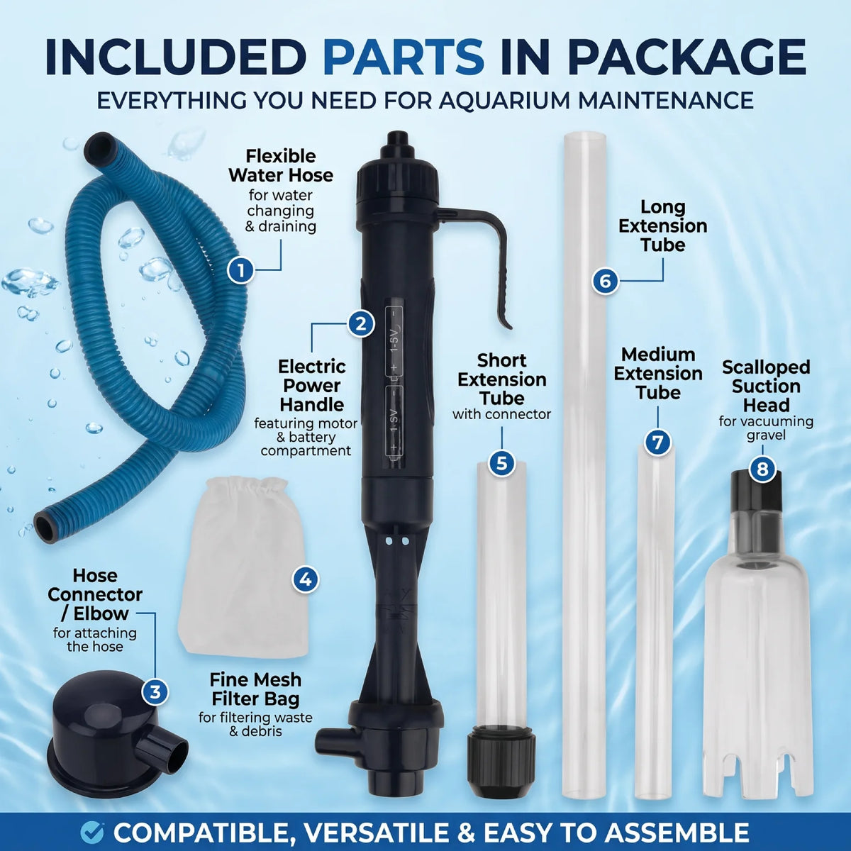Electric Aquarium Gravel Cleaner & Vacuum - Battery Operated Water Changer